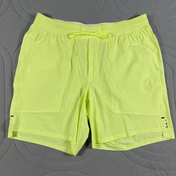 Lululemon Men Shorts XL License To Train Neon Yellow Mid Rise Athleisure Running - Picture 1 of 14